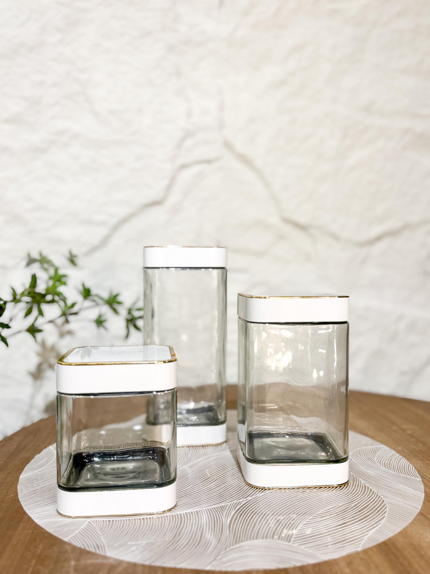 Set of 3 Glass Twist Canisters