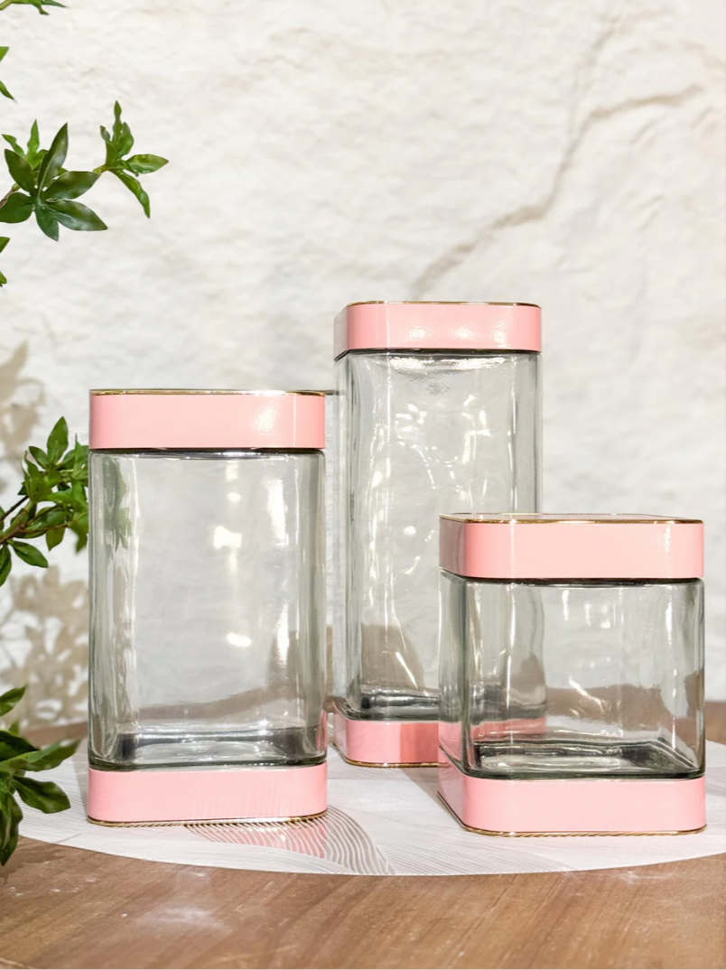 Set of 3 Glass Twist Canisters