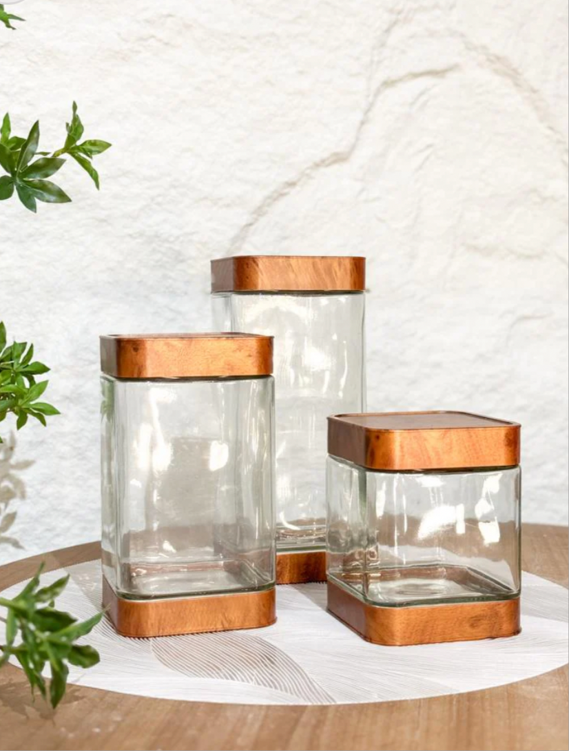Set of 3 Glass Twist Canisters