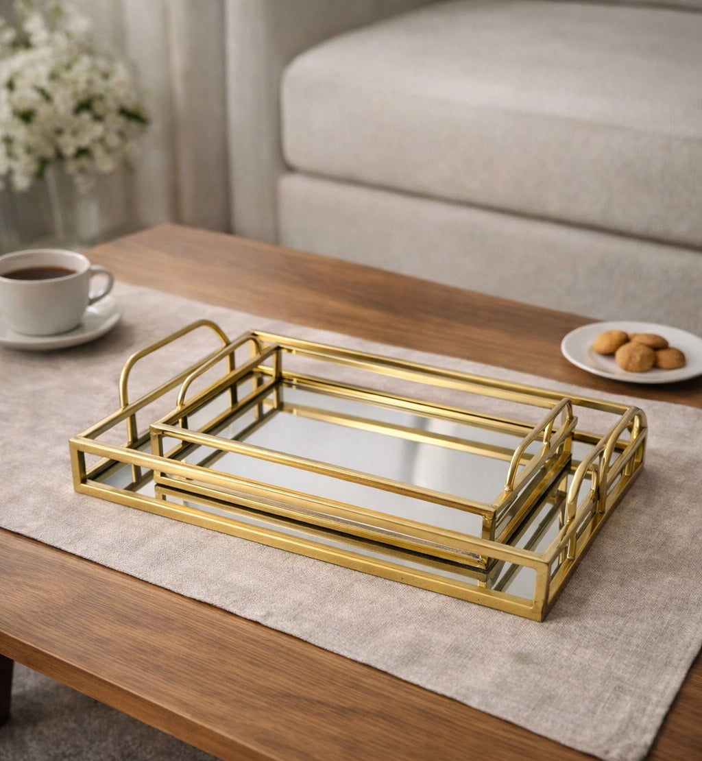 Yasmin Rectangular Gold Mirror Tray