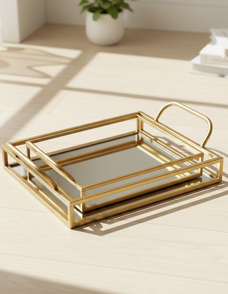 Yasmin Rectangular Gold Mirror Tray