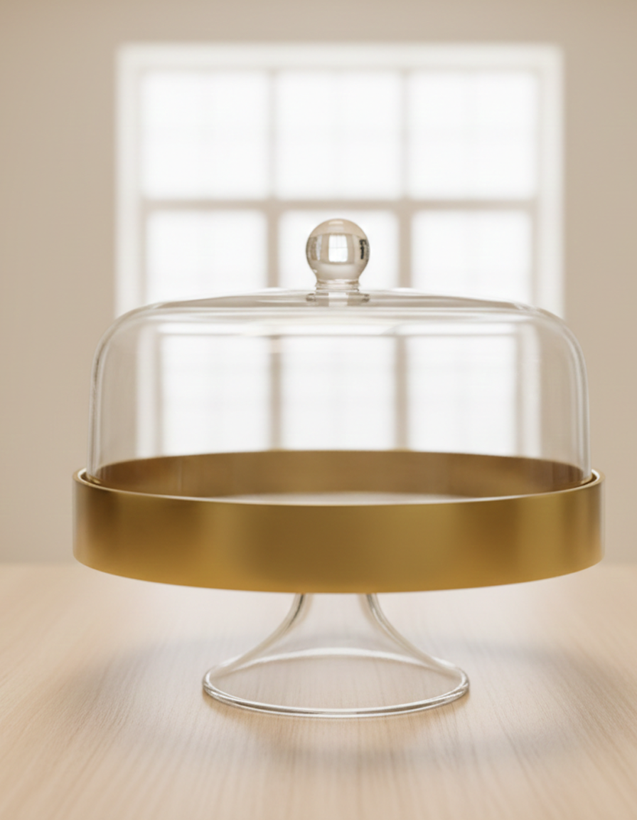 Hana Acrylic Cake Stand with Gold Band