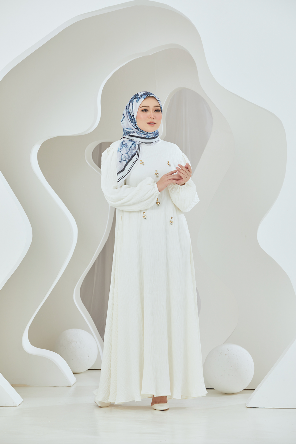 Crinkled Rayon Embellished Maxi Dress - White