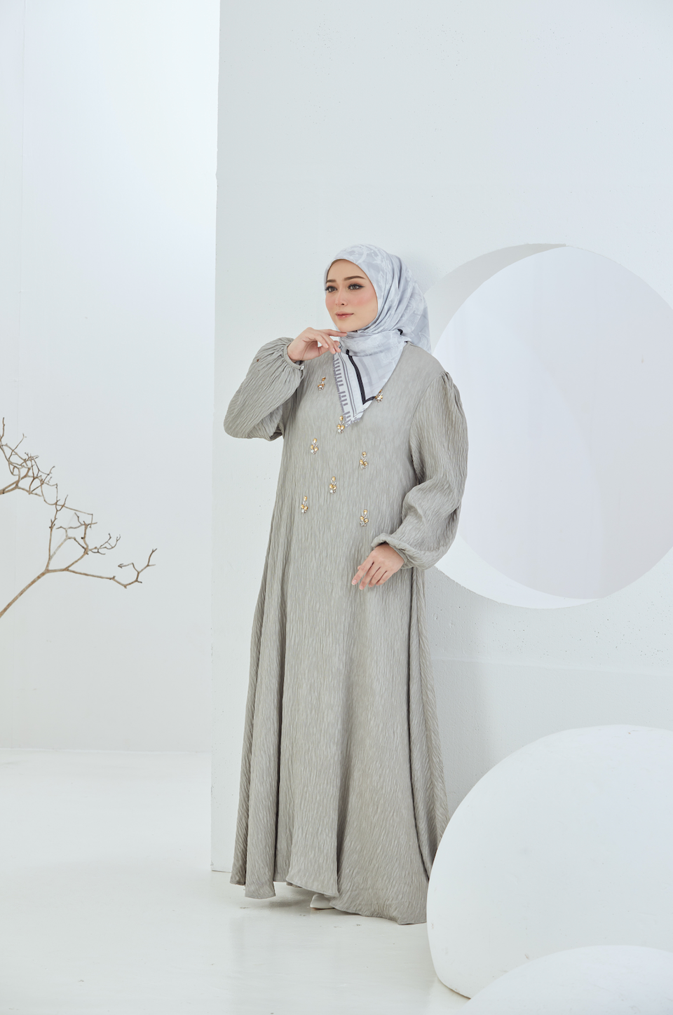 Crinkled Rayon Embellished Maxi Dress - Sage