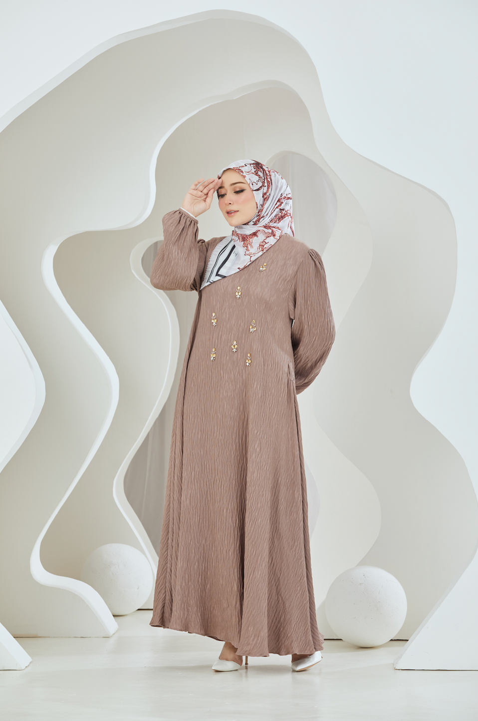 Crinkled Rayon Embellished Maxi Dress - Dusty Pink