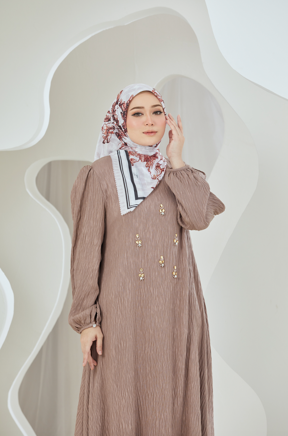 Crinkled Rayon Embellished Maxi Dress - Dusty Pink
