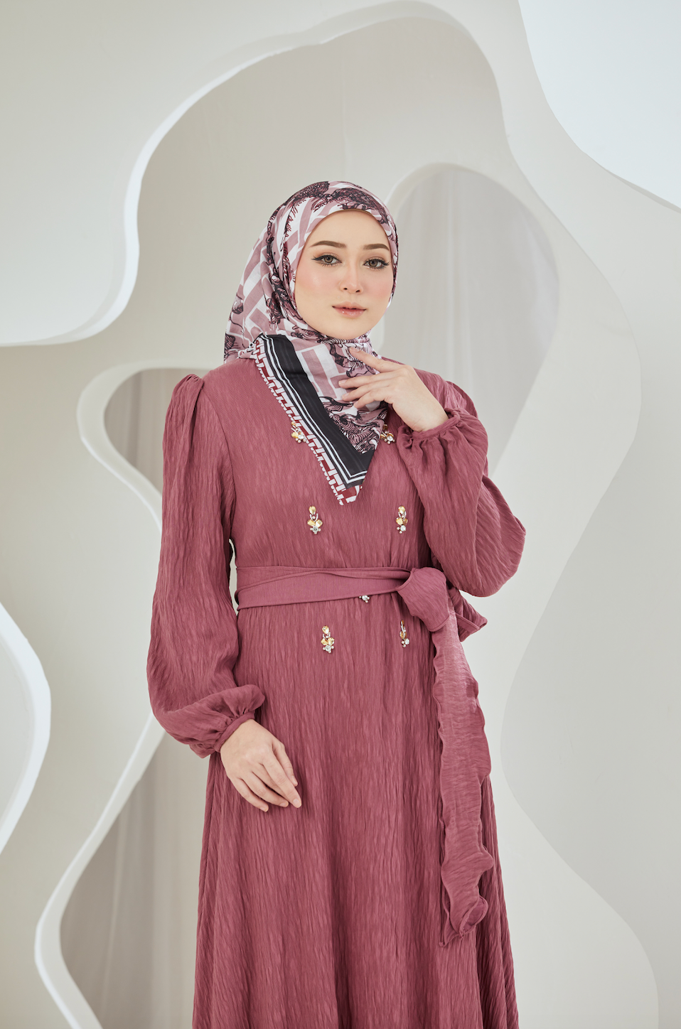 Crinkled Rayon Embellished Maxi Dress - Desert Rose