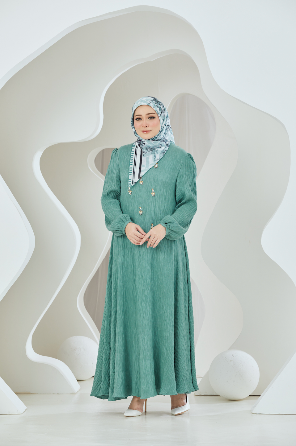 Crinkled Rayon Embellished Maxi Dress - Teal