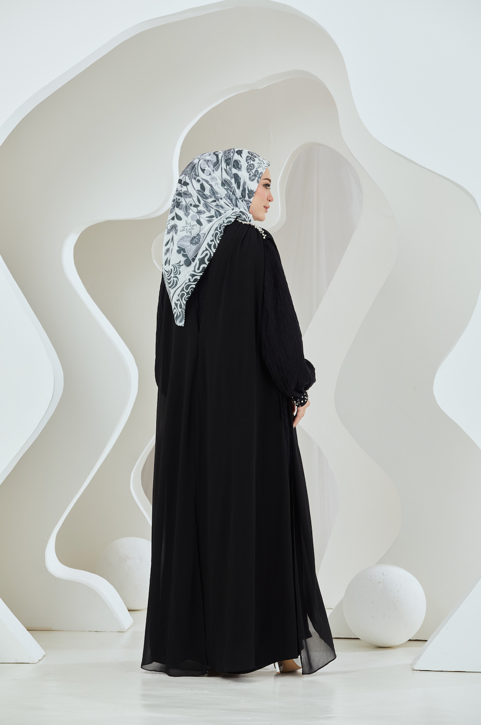 Crinkled Rayon Dress with Chiffon Maxi Overlay - Black