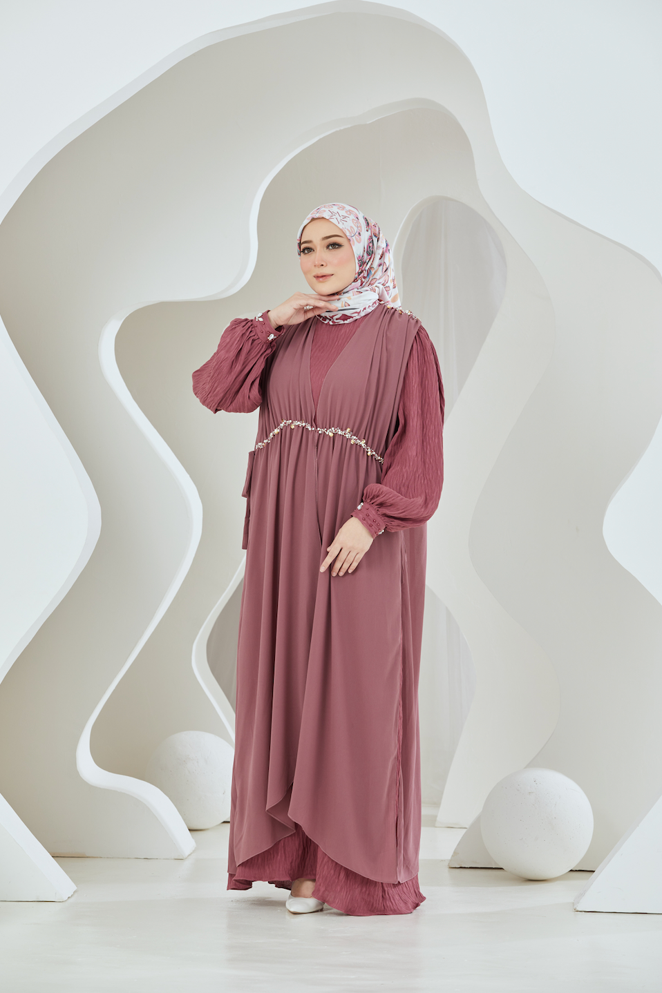 Crinkled Rayon Dress with Chiffon Maxi Overlay - Desert Rose