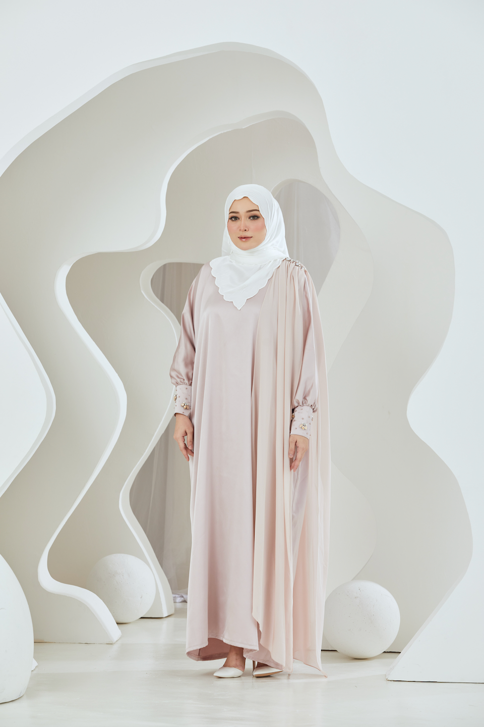 Embellished Duchess Satin Abaya - Pink