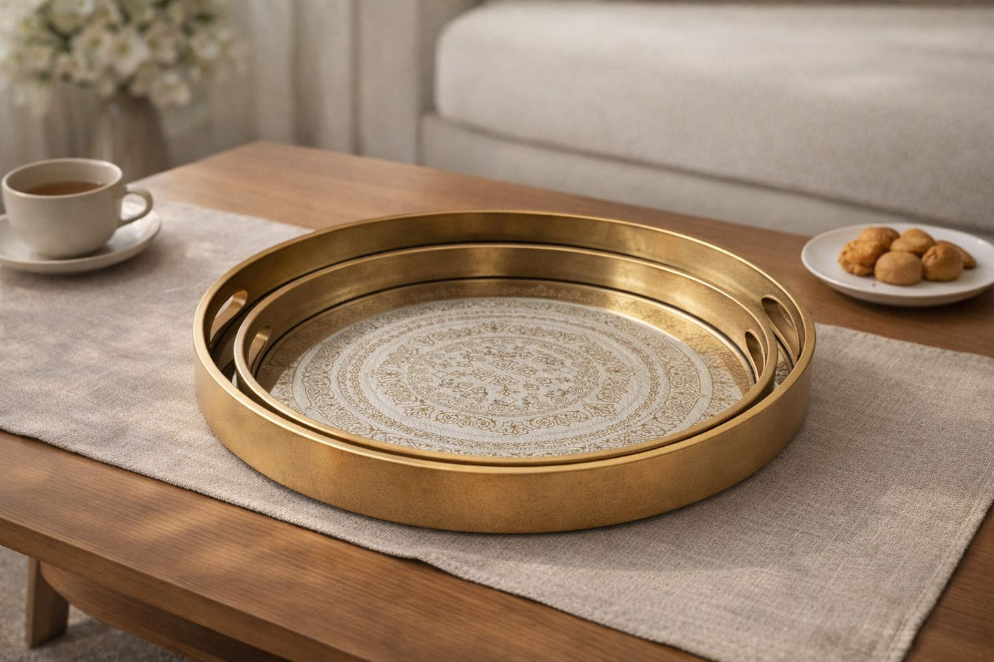 Amina Gold Round Tray Set