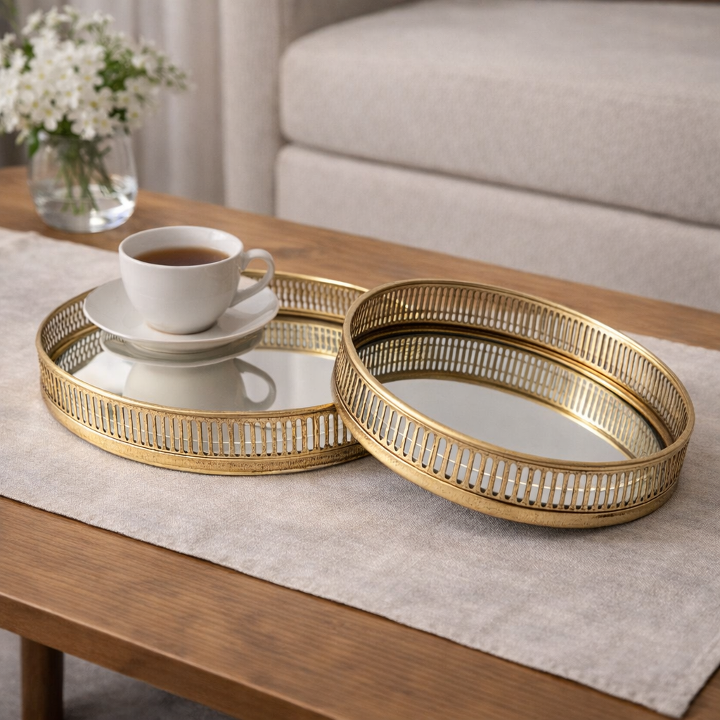 Nur Gold Perforated Round Tray