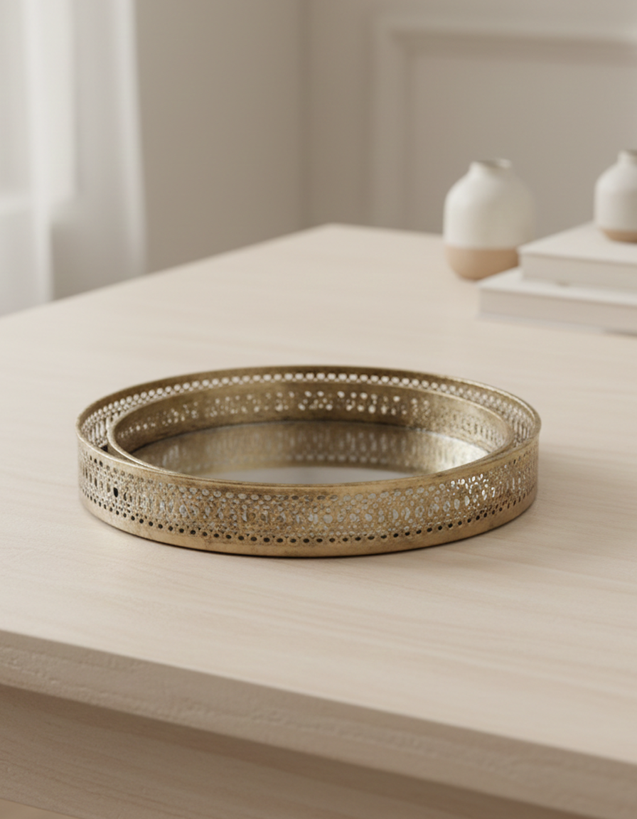 Nur Gold Perforated Round Tray