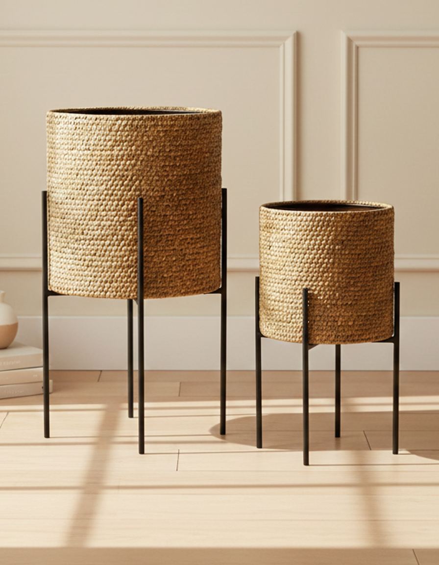 Rumi Metal Woven Planter Stand Set