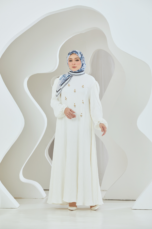 Crinkled Rayon Embellished Maxi Dress - White