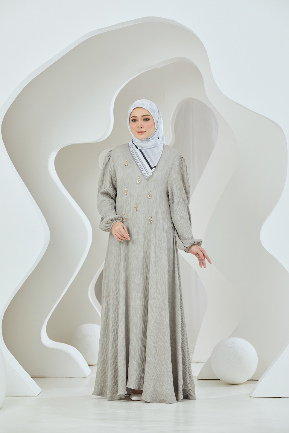 Crinkled Rayon Embellished Maxi Dress - Sage