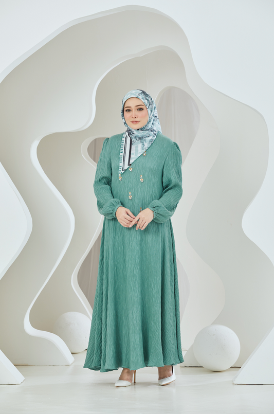 Crinkled Rayon Embellished Maxi Dress - Teal