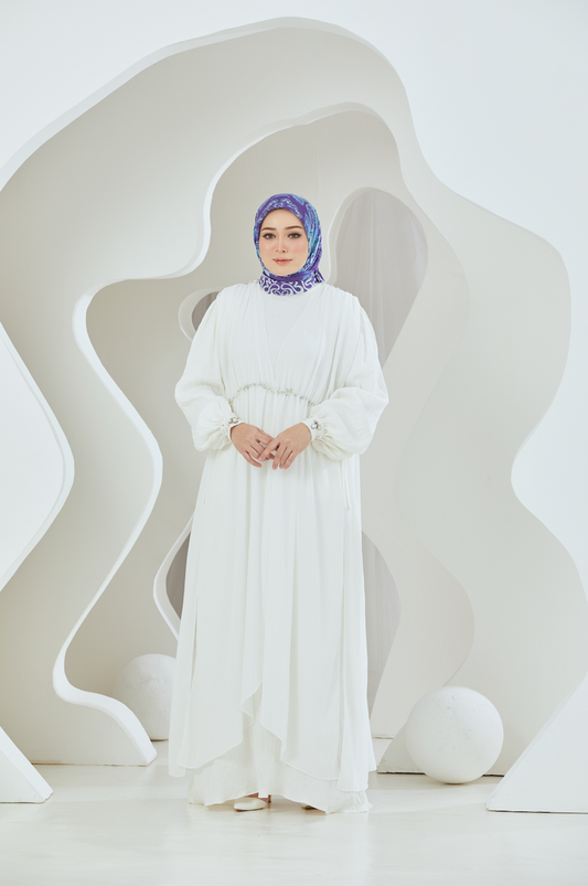 Crinkled Rayon Dress with Chiffon Maxi Overlay - White