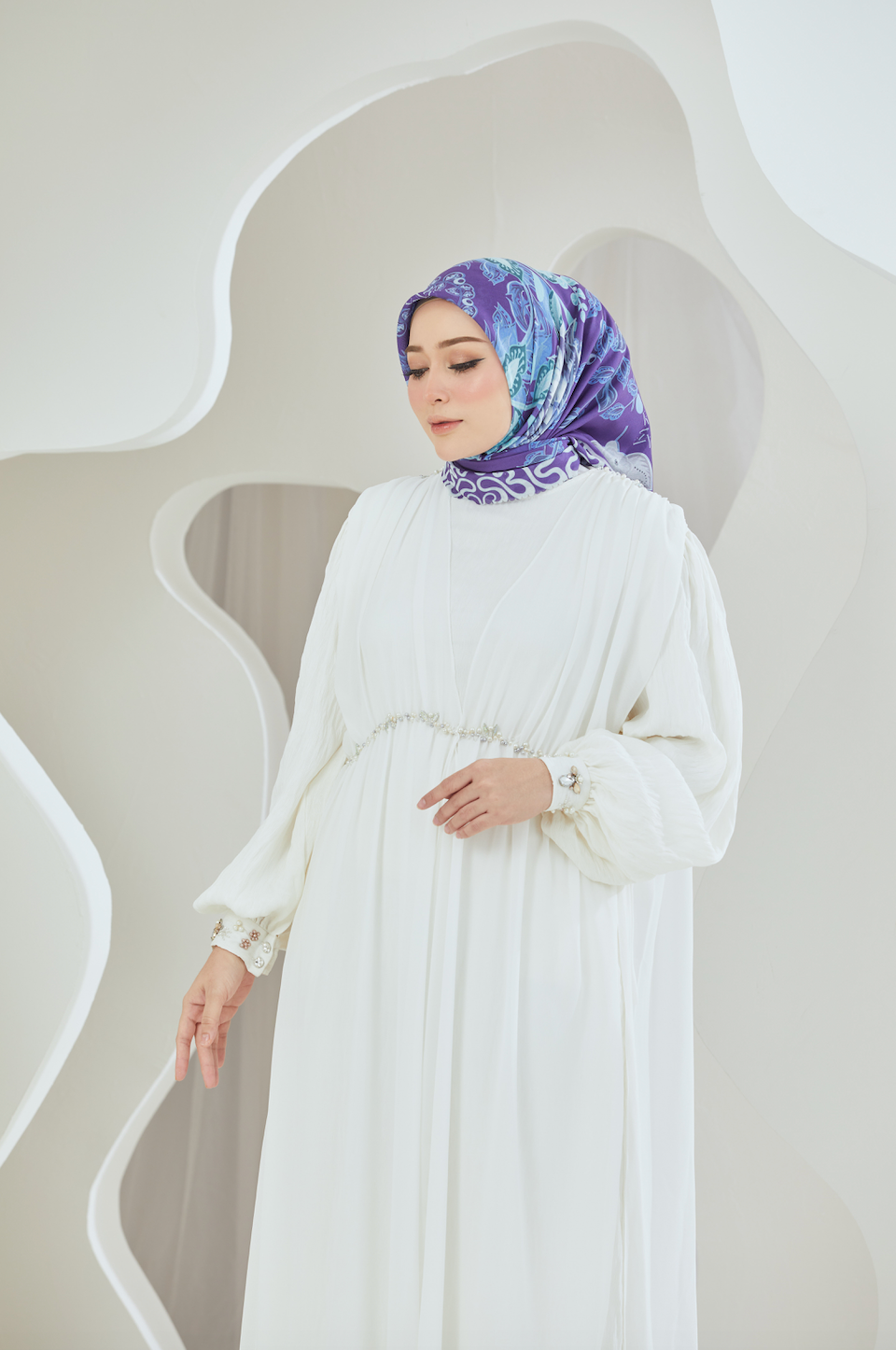 Crinkled Rayon Dress with Chiffon Maxi Overlay - White