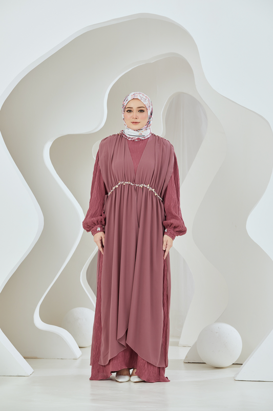 Crinkled Rayon Dress with Chiffon Maxi Overlay - Desert Rose