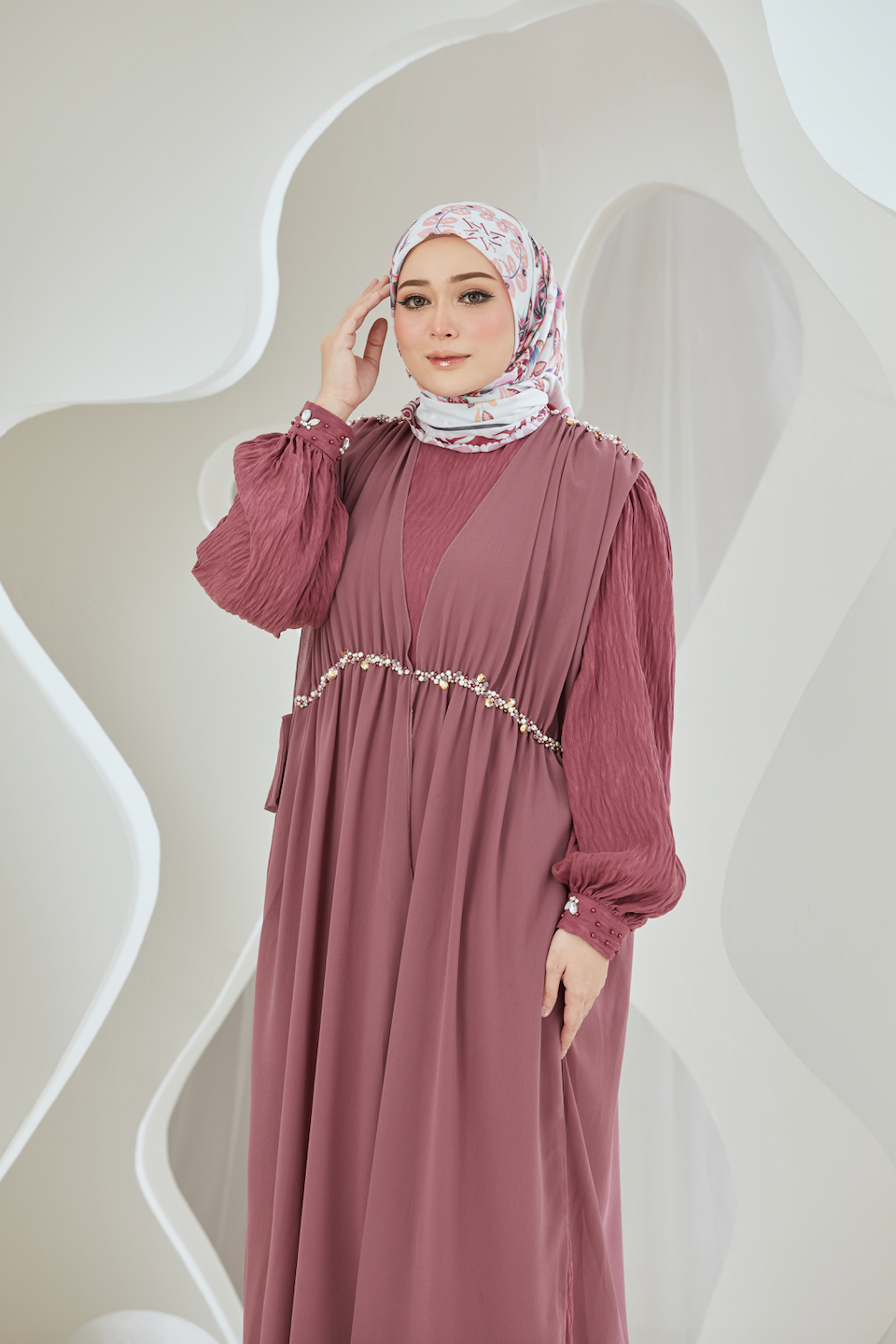 Crinkled Rayon Dress with Chiffon Maxi Overlay - Desert Rose