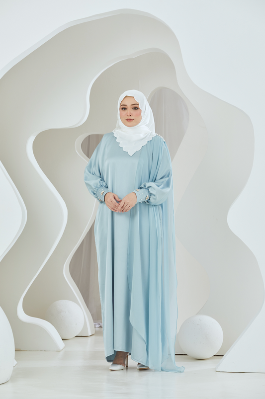 Embellished Duchess Satin Abaya - Blue