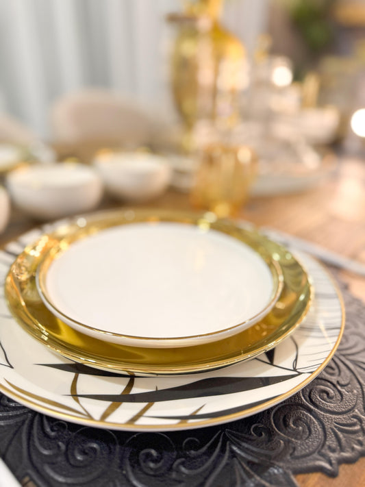 Opulence White with Gold Rim Dessert Plate