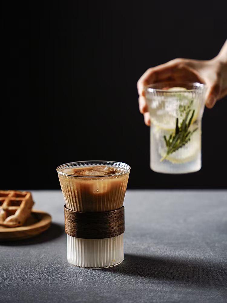 Ribbed Glass with Wooden Band