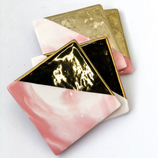 Marble Pink/Gold Square Coasters