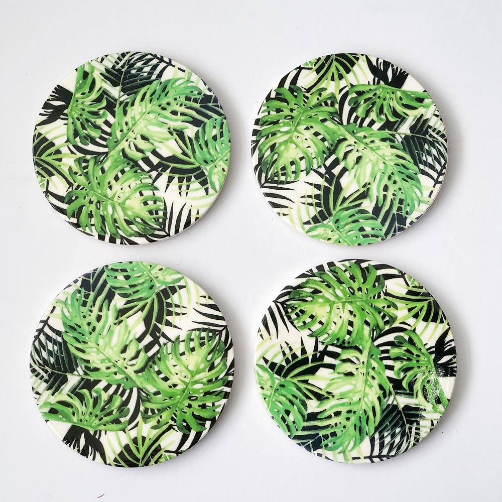Set of 4 Tropical Ceramic Coasters
